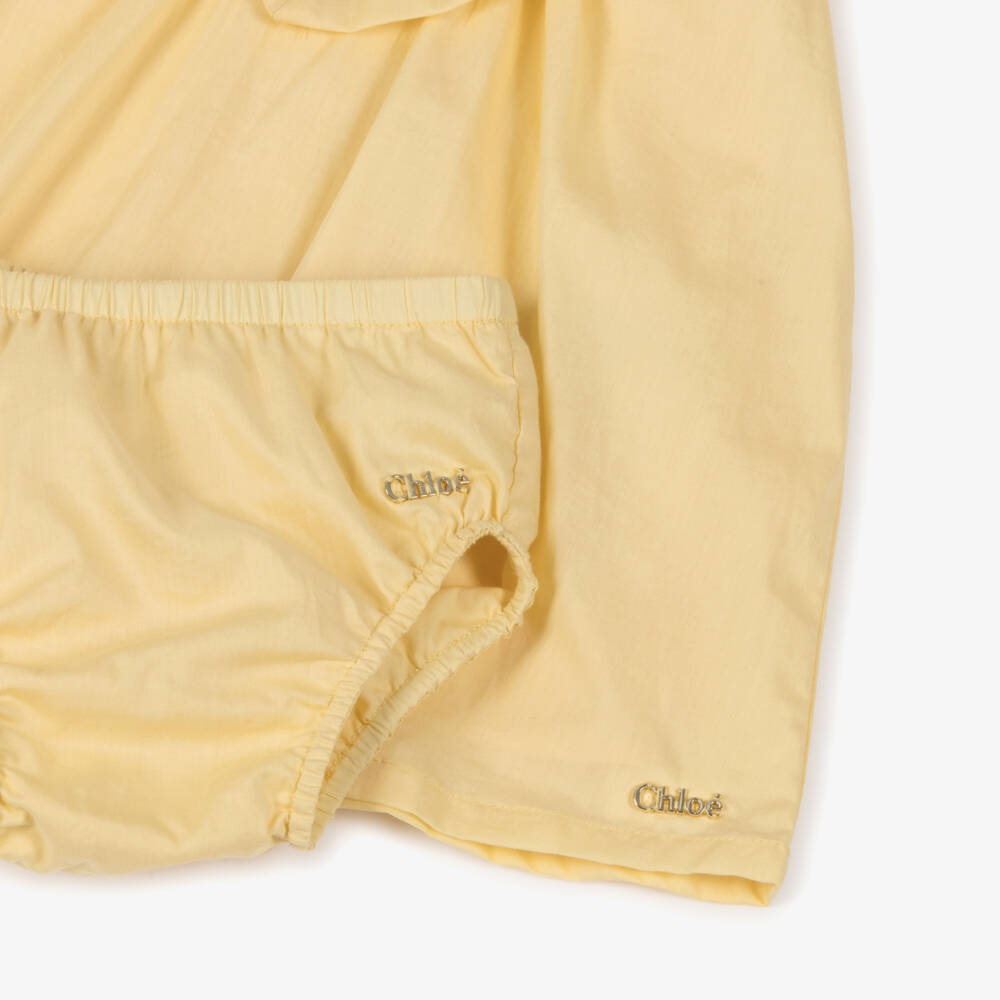 Chloé-Baby Girls Yellow Cotton Embroidered Dress | Childrensalon