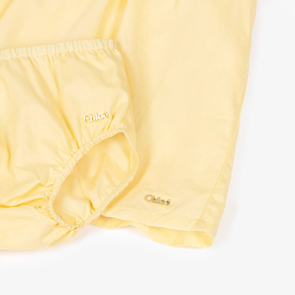 Chloé-Baby Girls Yellow Cotton Embroidered Dress | Childrensalon