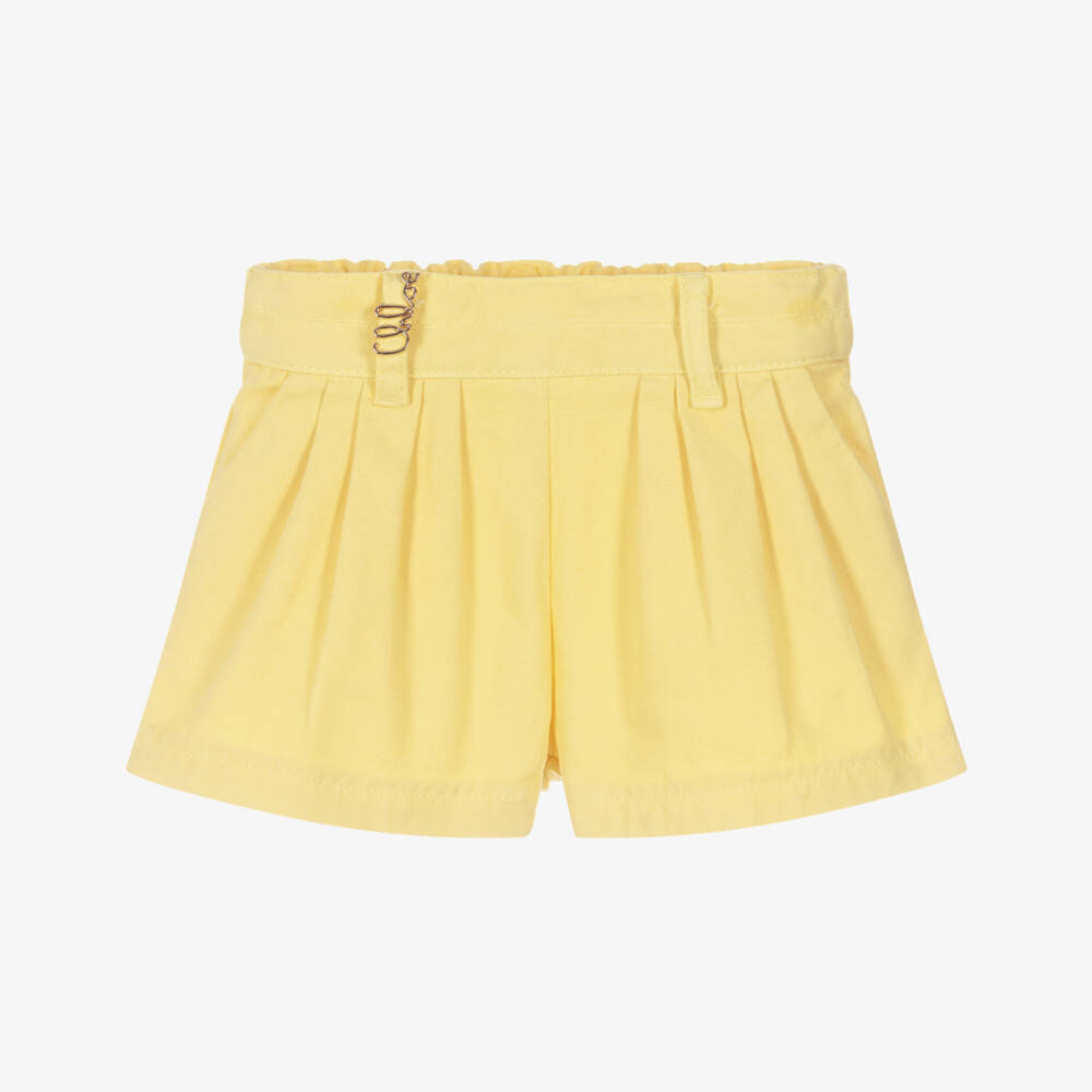 Chloé-Baby Girls Yellow Cotton Twill Shorts | Childrensalon