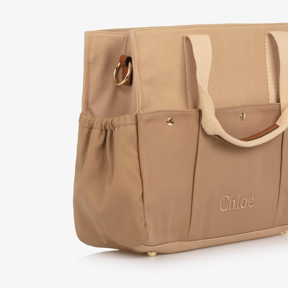 Chloé-Beige Canvas Changing Bag with Pouch & Mat (41cm) | Childrensalon