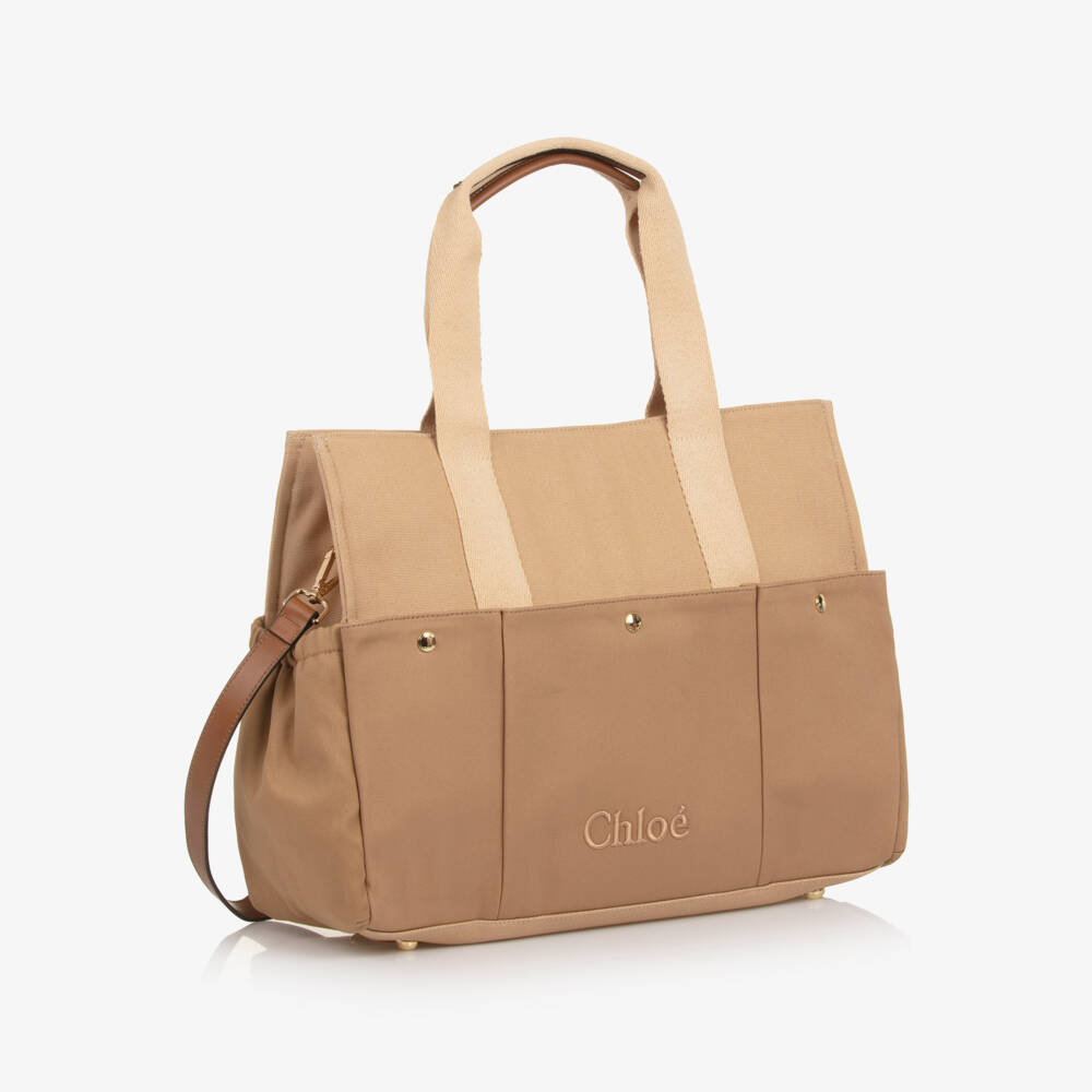 Chloé-Beige Canvas Changing Bag with Pouch & Mat (41cm) | Childrensalon
