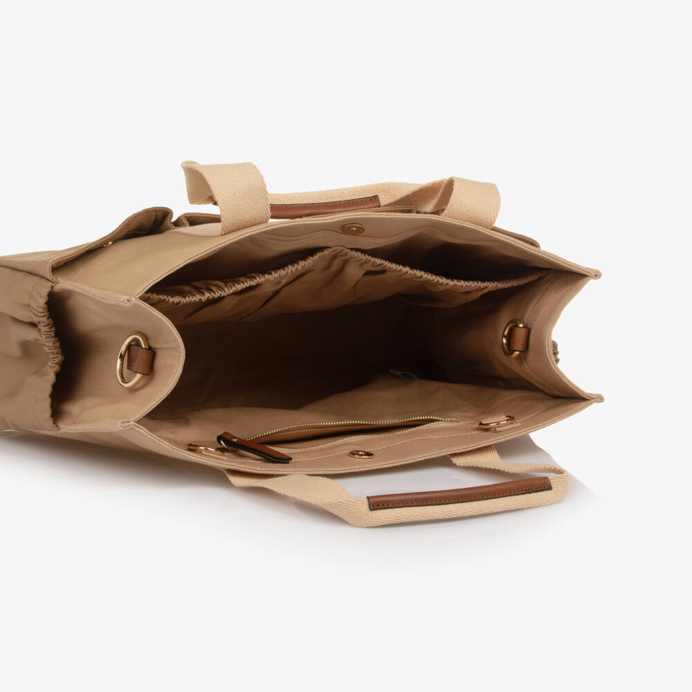 Chloé-Beige Canvas Changing Bag with Pouch & Mat (41cm) | Childrensalon