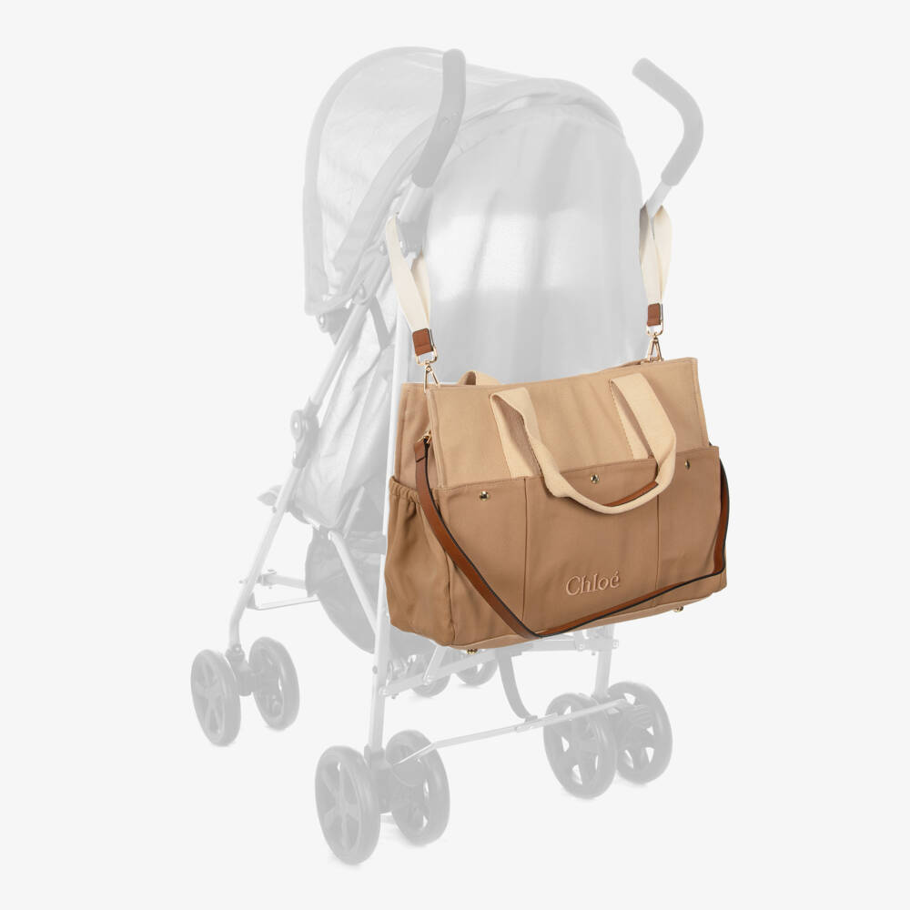 Chloé-Beige Canvas Changing Bag with Pouch & Mat (41cm) | Childrensalon