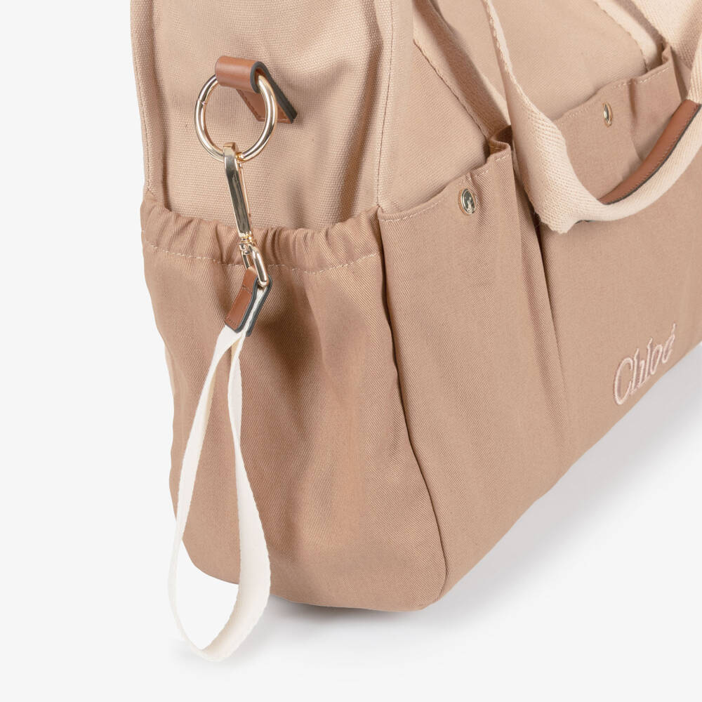 Chloé-Beige Canvas Changing Bag with Pouch & Mat (41cm) | Childrensalon