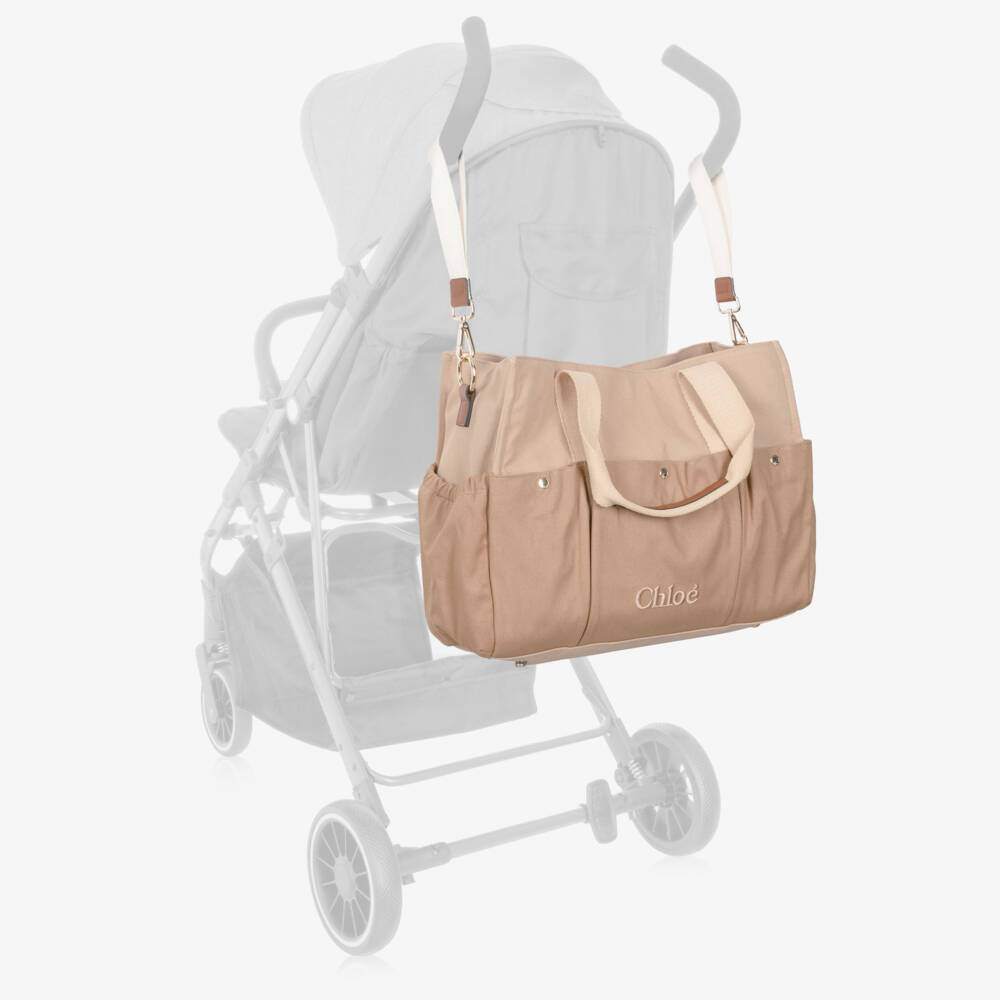 Chloé-Beige Canvas Changing Bag with Pouch & Mat (41cm) | Childrensalon