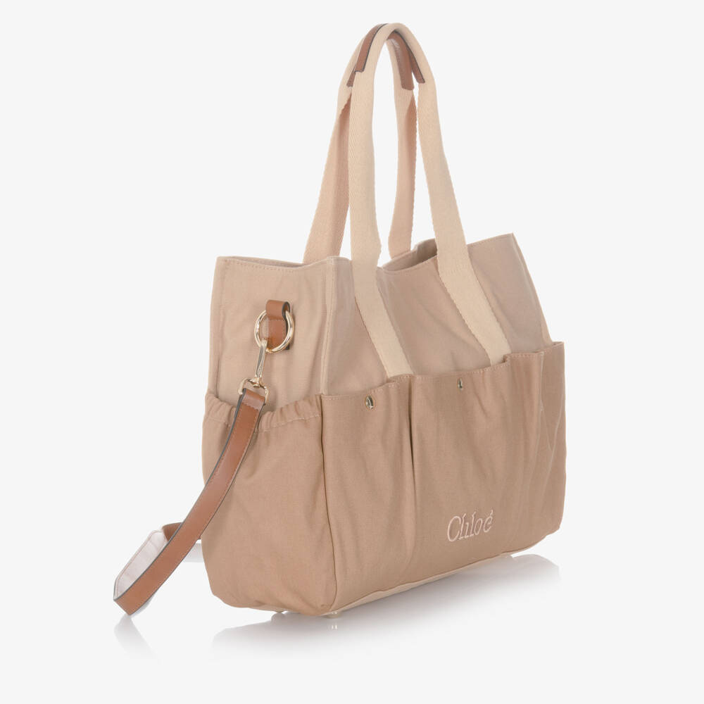 Chloé-Beige Canvas Changing Bag with Pouch & Mat (41cm) | Childrensalon