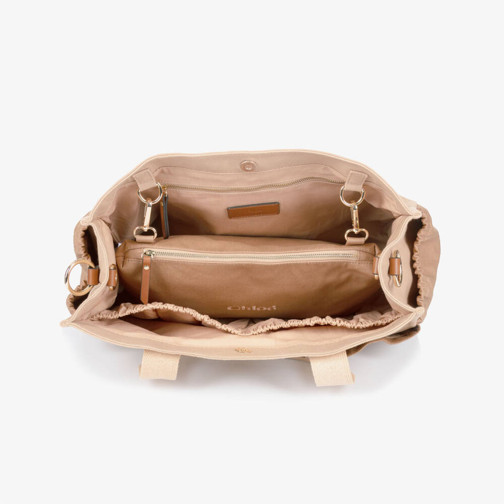 Chloé-Beige Canvas Changing Bag with Pouch & Mat (41cm) | Childrensalon