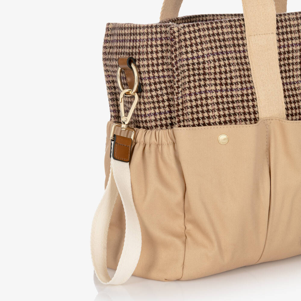 Chloé-Beige Houndstooth Check Changing Bag with Pouch & Mat (41cm) | Childrensalon