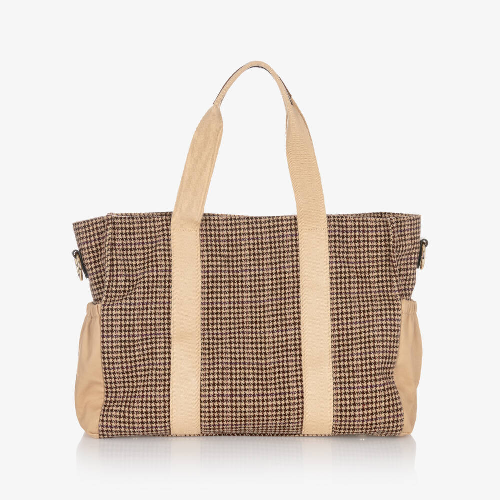 Chloé-Beige Houndstooth Check Changing Bag with Pouch & Mat (41cm) | Childrensalon