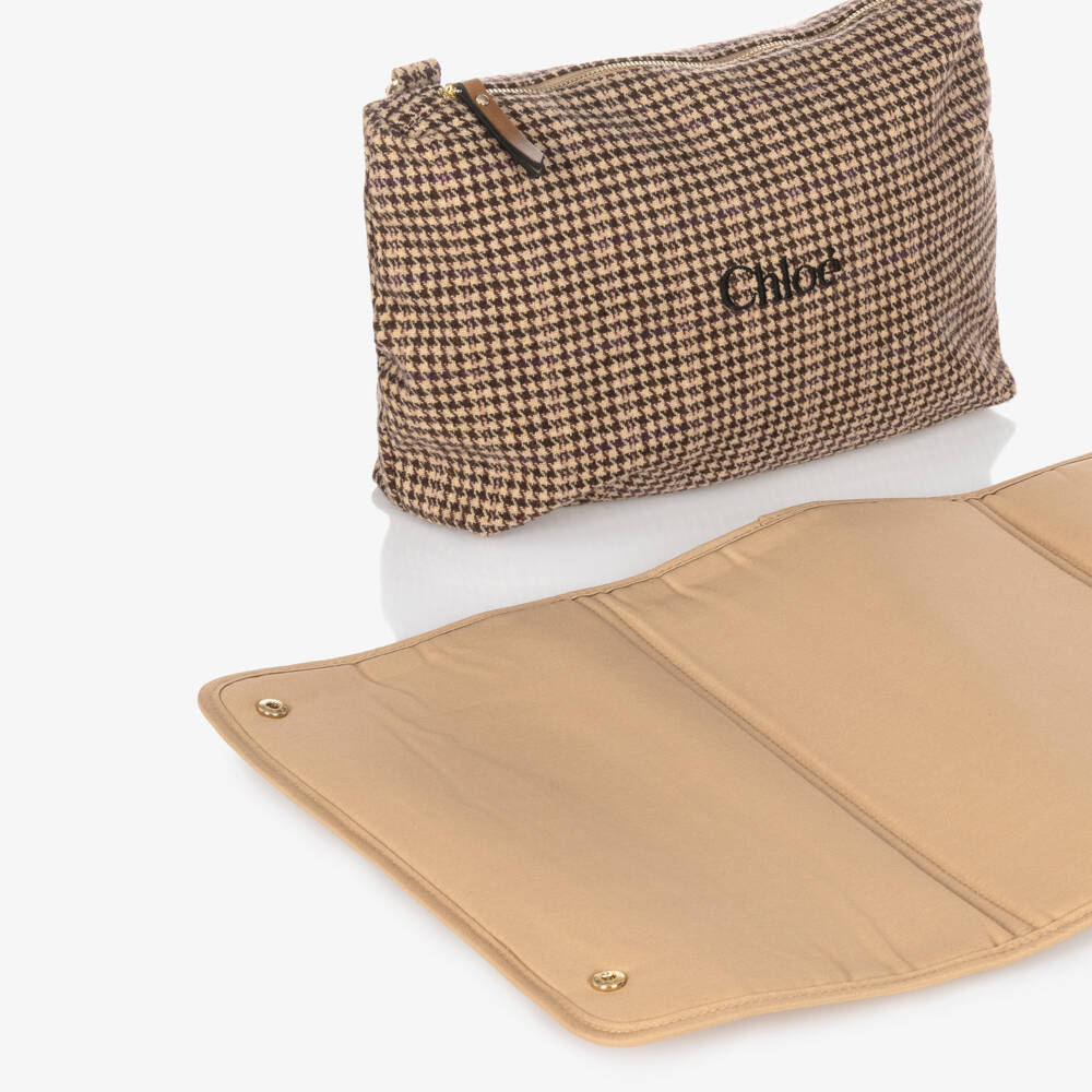 Chloé-Beige Houndstooth Check Changing Bag with Pouch & Mat (41cm) | Childrensalon