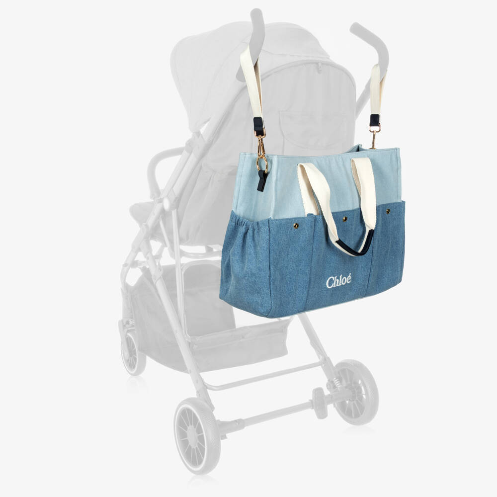 Chloé-Blue Denim Tote Baby Changing Bag (41cm) | Childrensalon