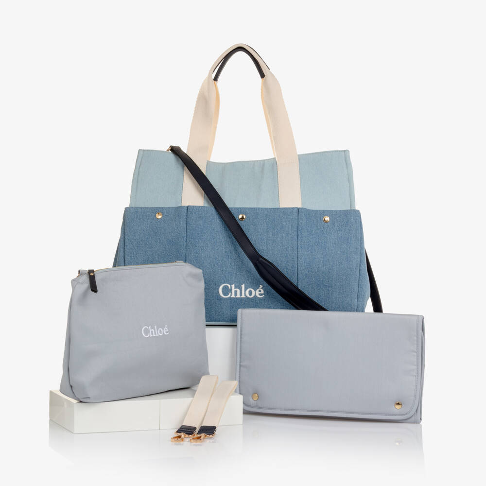 Chloé-Blue Denim Tote Baby Changing Bag (41cm) | Childrensalon