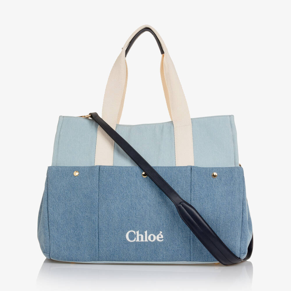 Chloé-Blue Denim Tote Baby Changing Bag (41cm) | Childrensalon