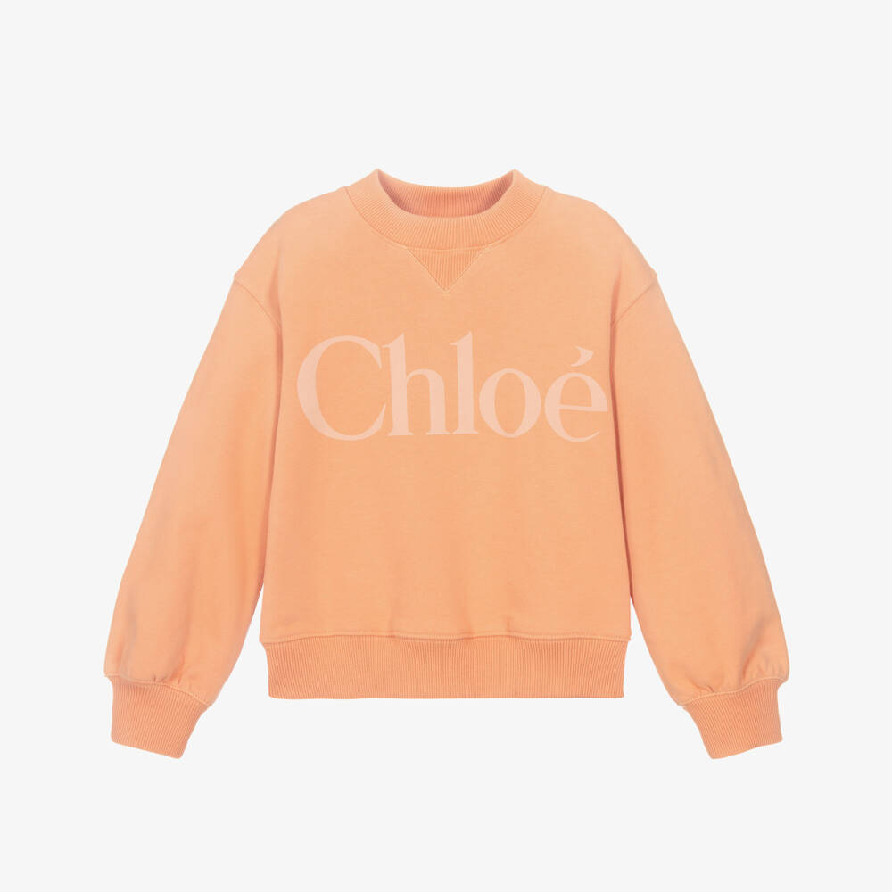 Chloé-Girls Apricot Orange Cotton Sweatshirt | Childrensalon