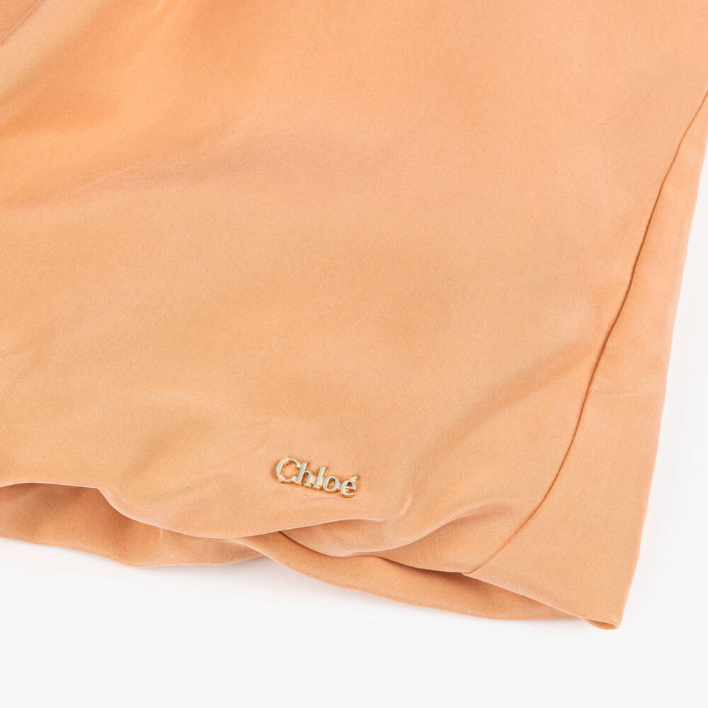 Chloé-Girls Apricot Silk Dress with Lace Trims | Childrensalon