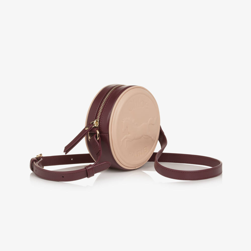 Chloé-Girls Beige & Burgundy Horse Medal Shoulder Bag (13cm) | Childrensalon