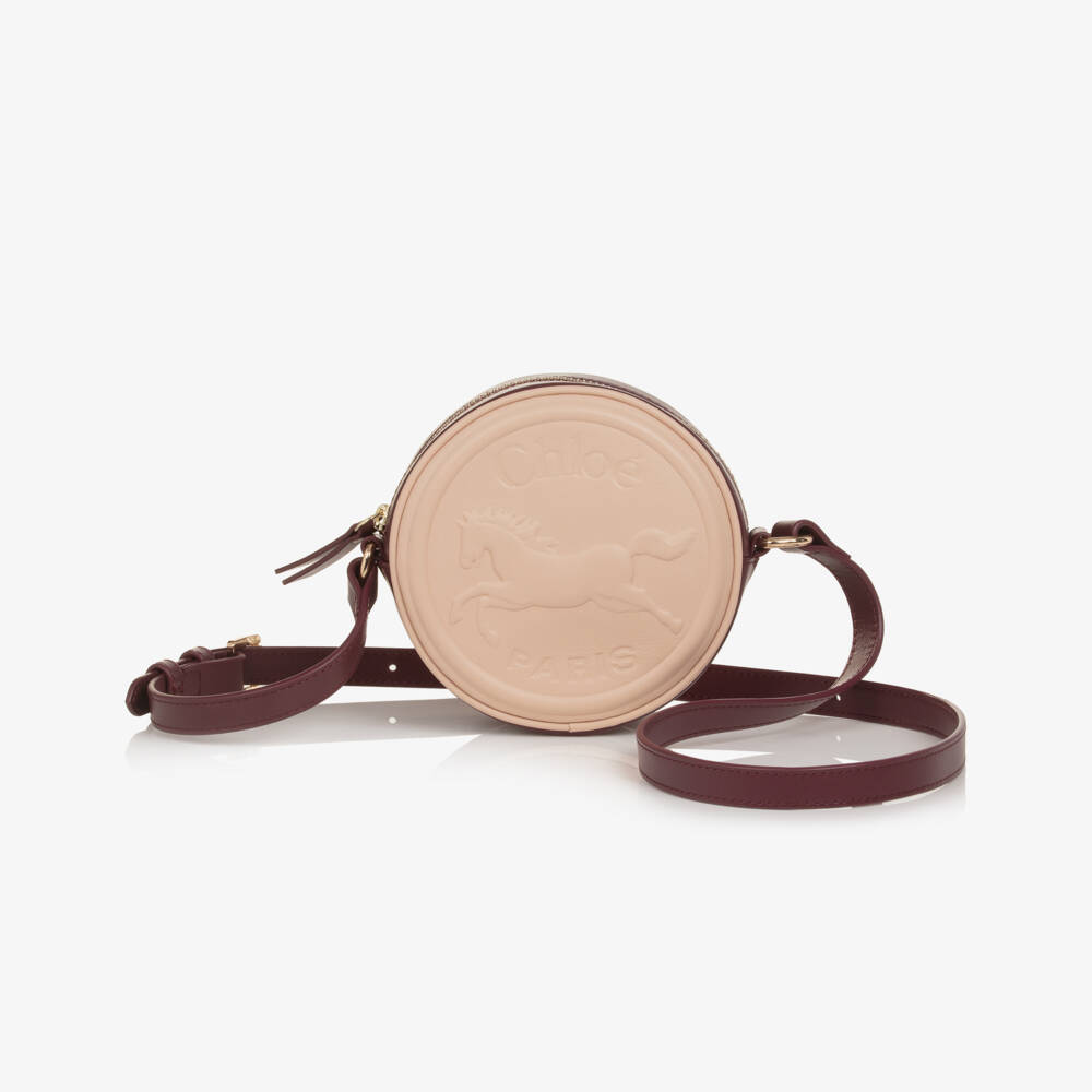Chloé-Girls Beige & Burgundy Horse Medal Shoulder Bag (13cm) | Childrensalon
