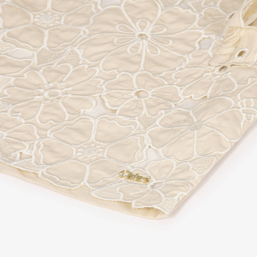 Chloé-Girls Beige Cotton Floral Cutwork Blouse | Childrensalon