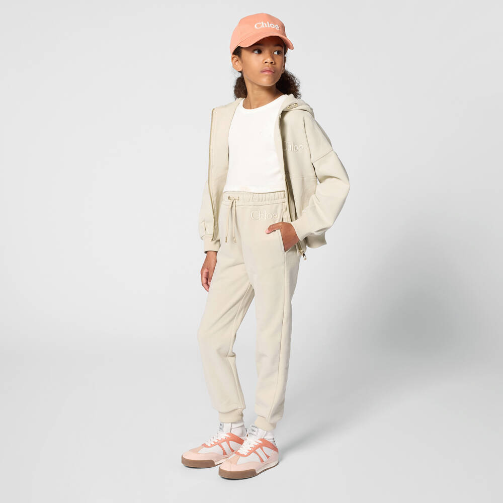 Chloé-Girls Beige Cotton Jersey Drawstring Joggers | Childrensalon