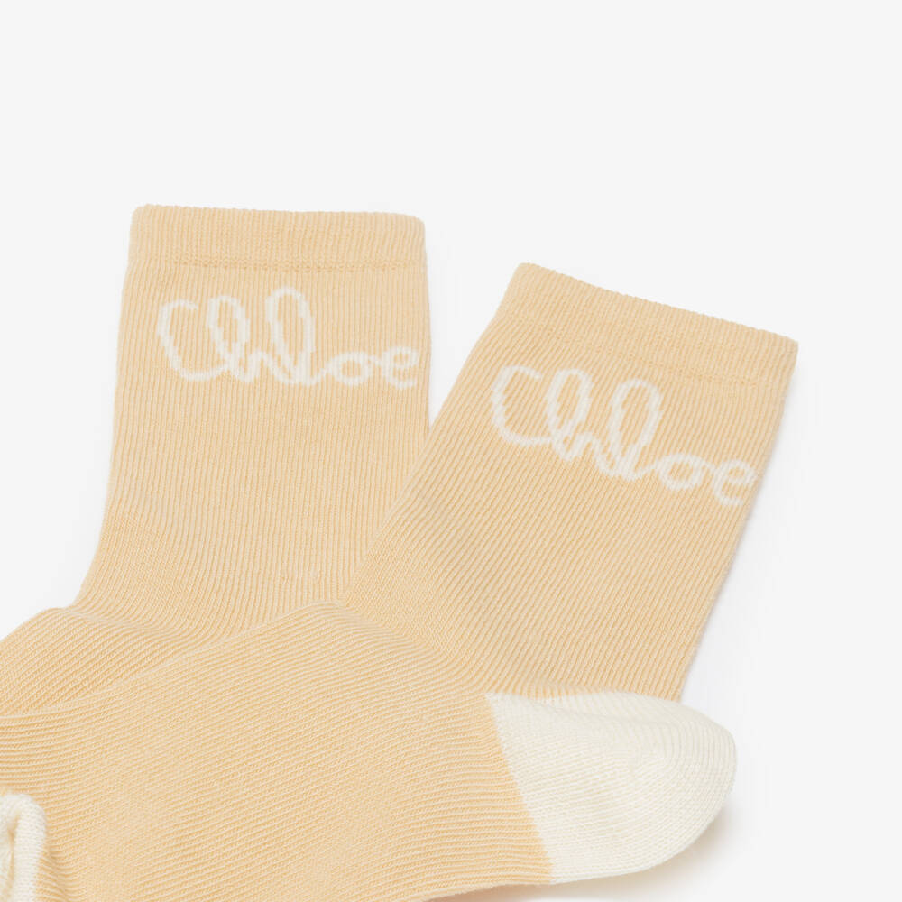 Chloé-Girls Beige Cotton Signature Logo Socks | Childrensalon