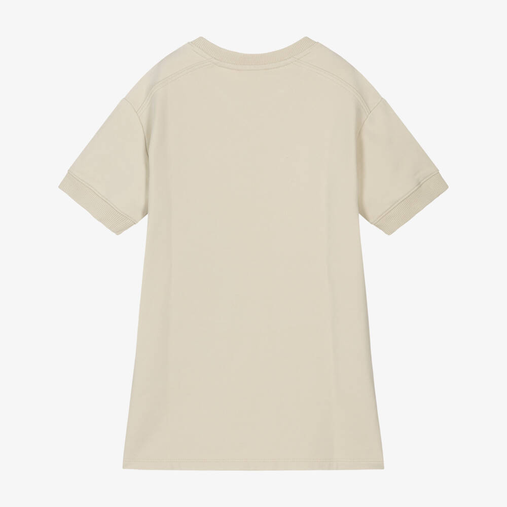 Chloé-Girls Beige Cotton Sweatshirt Dress with Logo Print | Childrensalon