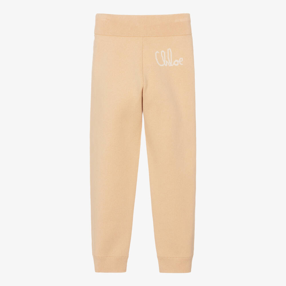 Chloé-Girls Beige Cotton & Wool Knit Logo Joggers | Childrensalon