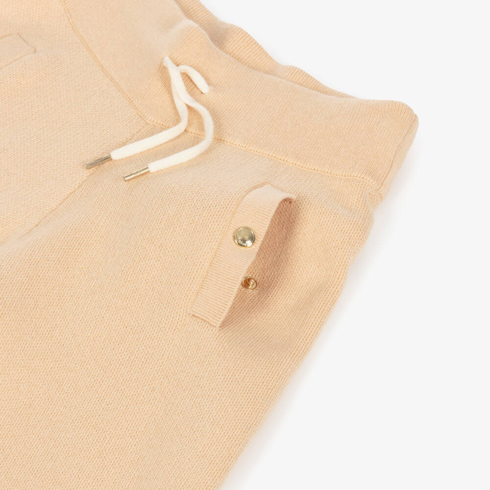 Chloé-Girls Beige Cotton & Wool Knit Logo Joggers | Childrensalon