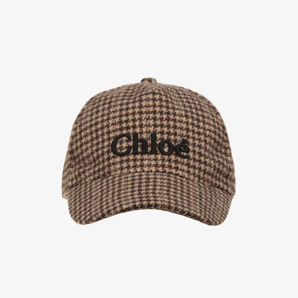 Chloé-Girls Beige Houndstooth Check Cap | Childrensalon