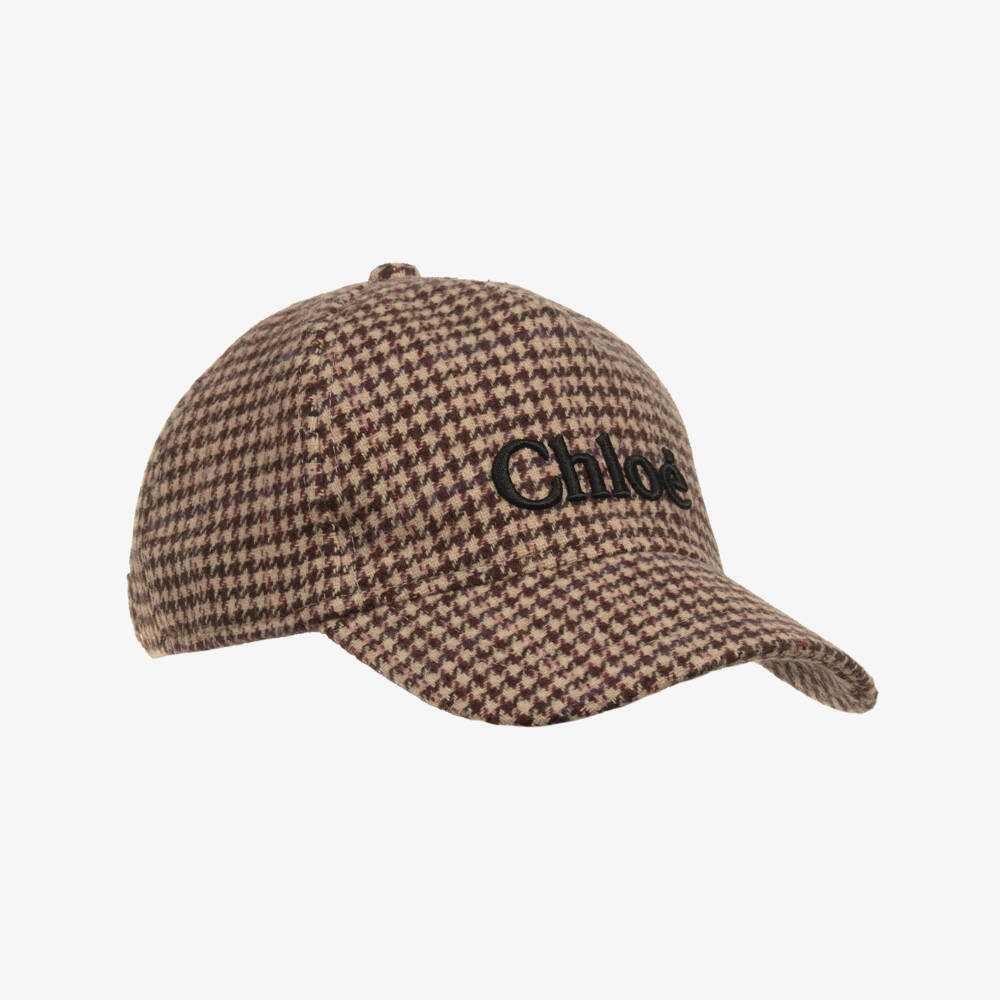 Chloé-Girls Beige Houndstooth Check Cap | Childrensalon