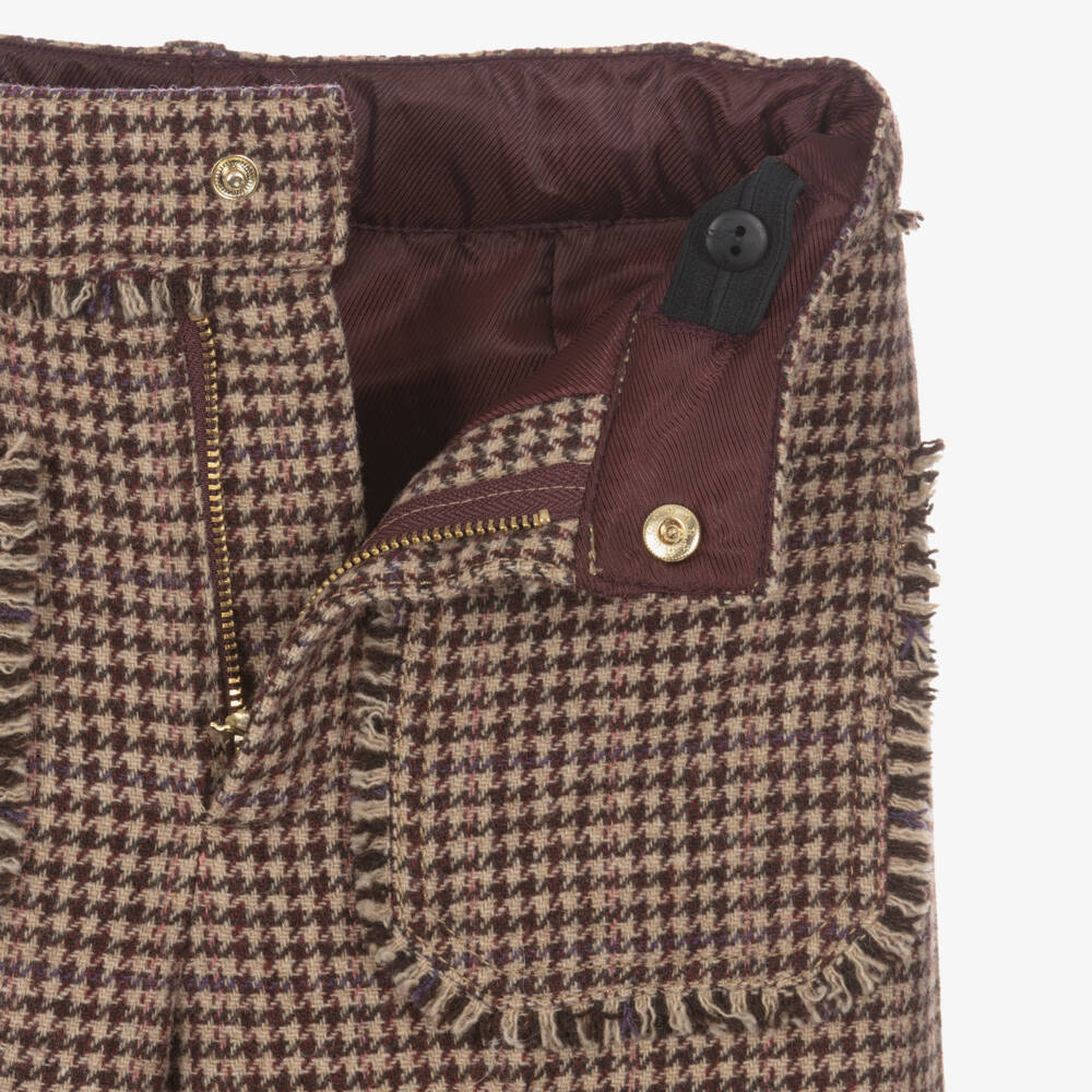 Chloé-Girls Beige Houndstooth Check Wool Trousers | Childrensalon