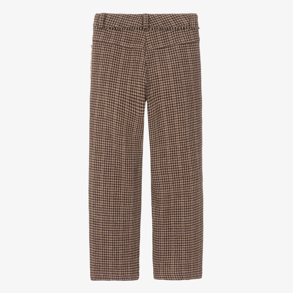 Chloé-Girls Beige Houndstooth Check Wool Trousers | Childrensalon