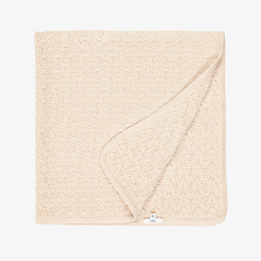 Chloé-Girls Beige Knitted Blanket (75cm) | Childrensalon