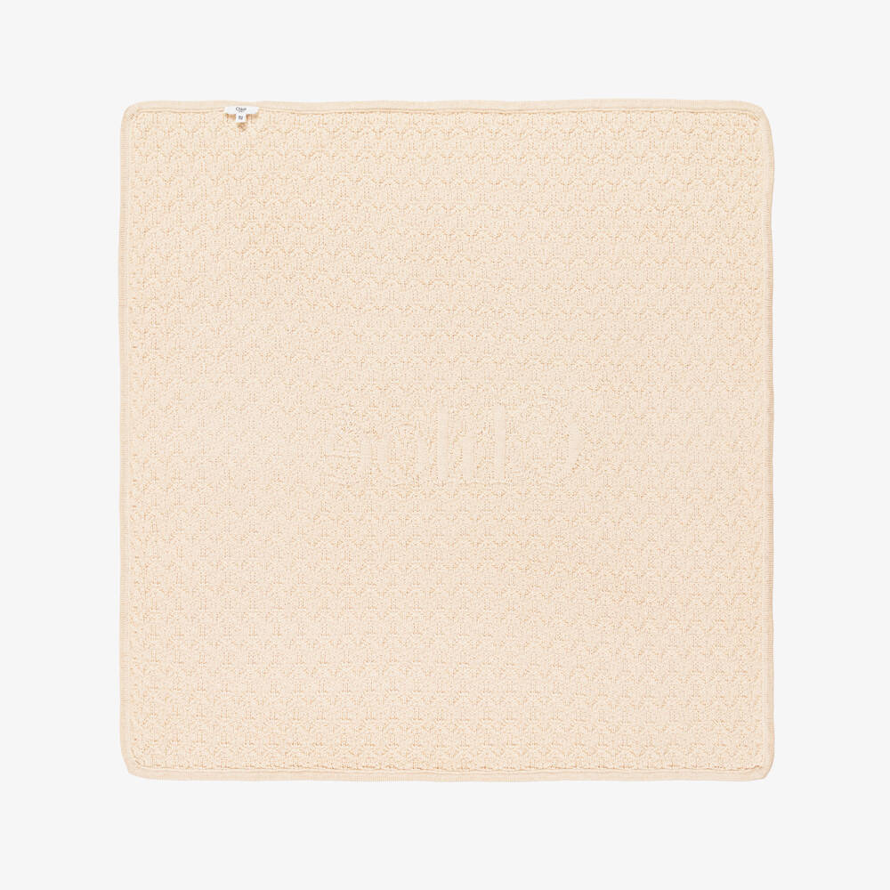 Chloé-Girls Beige Knitted Blanket (75cm) | Childrensalon
