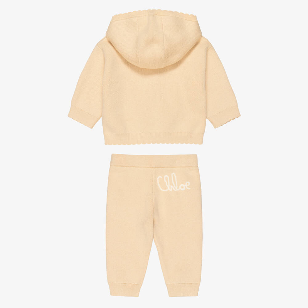 Chloé-Спортивный костюм бежевый вязаный с волнистыми краями для девочек | Childrensalon