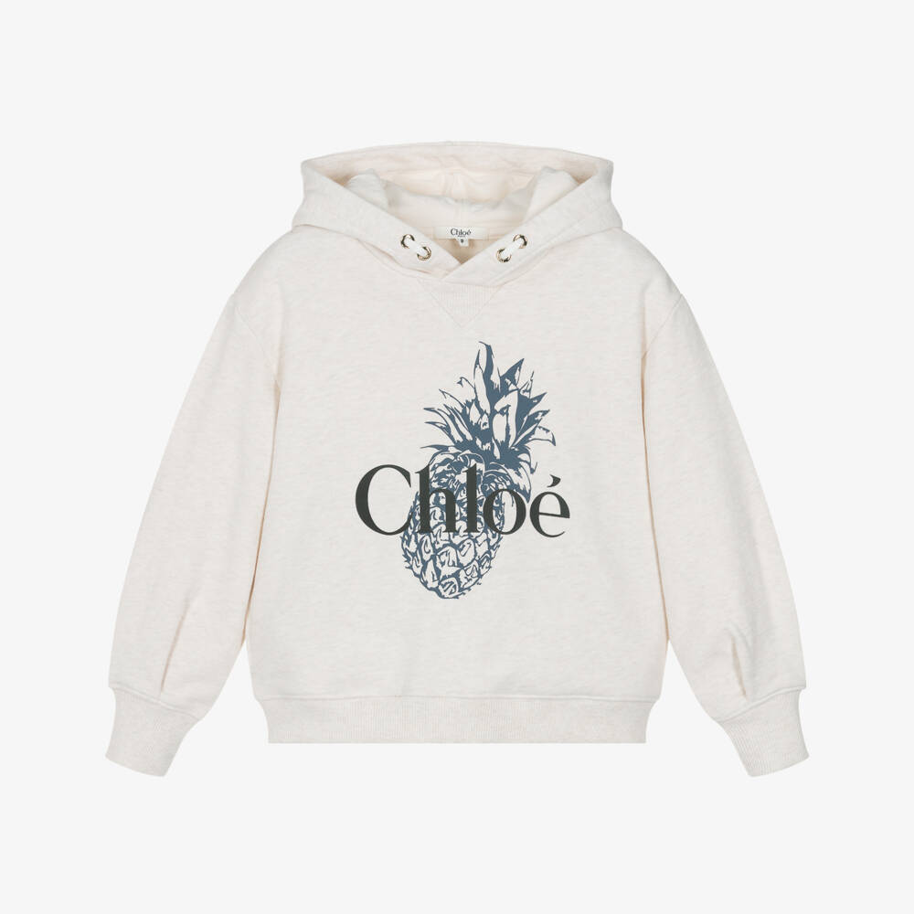Chloé-Girls Beige Marl Cotton Pineapple Logo Hoodie | Childrensalon