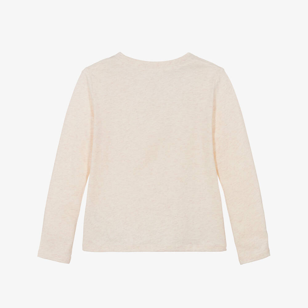 Chloé-Girls Beige Marl Floral Print Cotton Top | Childrensalon