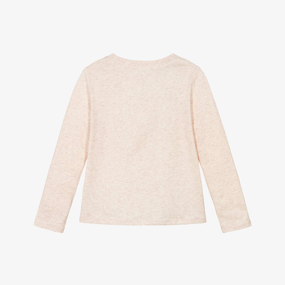 Chloé-Girls Beige Marl Floral Print Cotton Top | Childrensalon