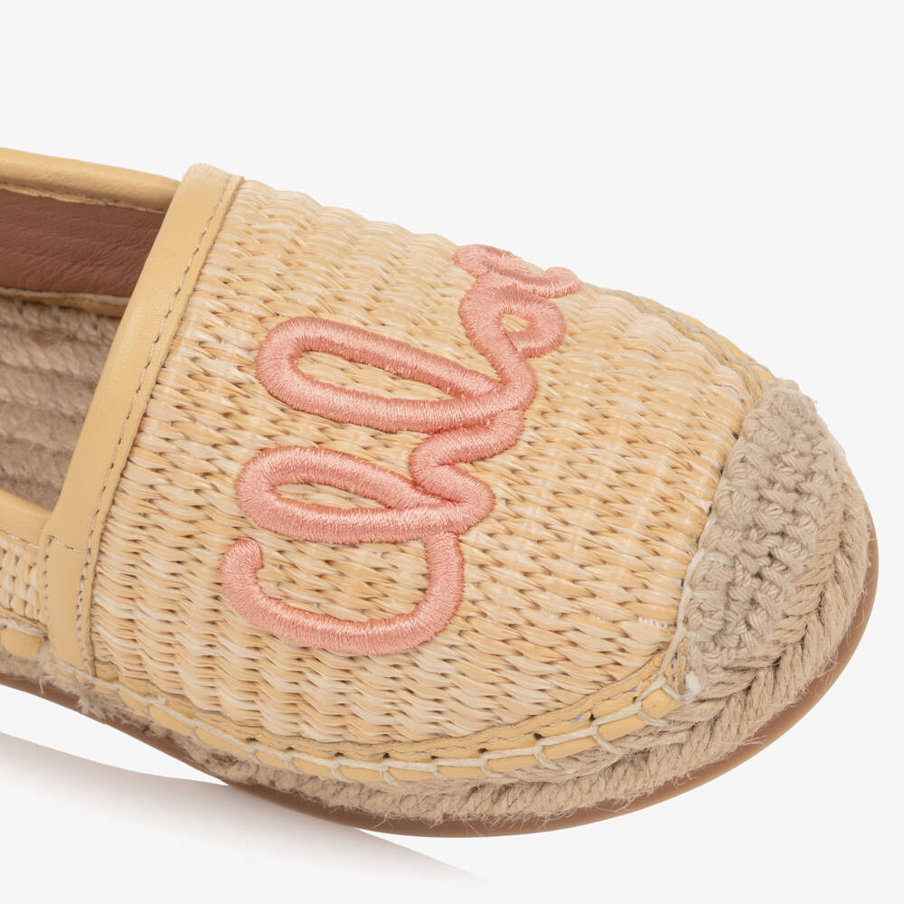 Chloé-Girls Beige Raffia Chloé Espadrilles | Childrensalon
