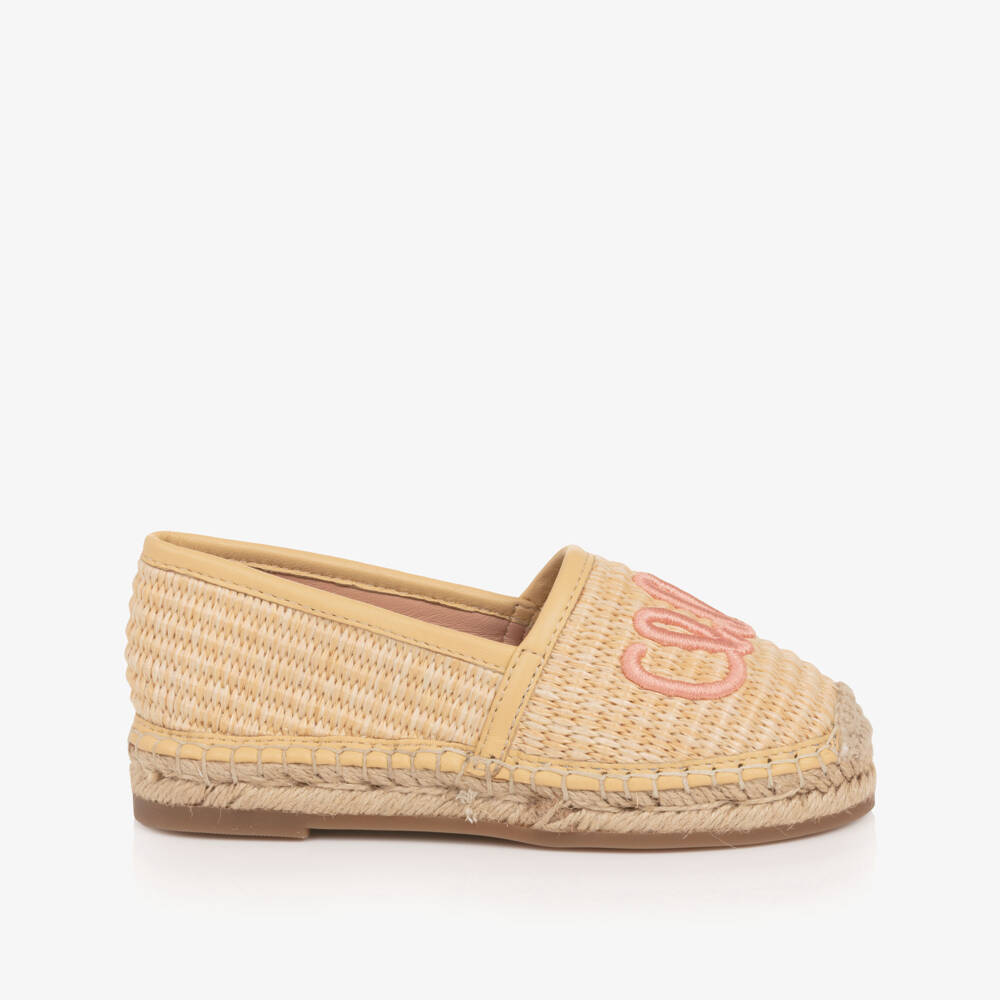 Chloé-Girls Beige Raffia Chloé Espadrilles | Childrensalon