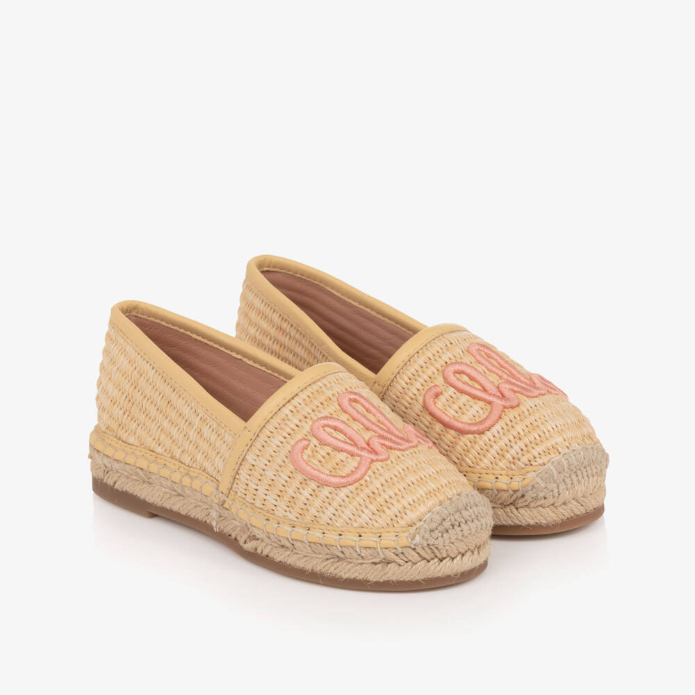 Chloé-Girls Beige Raffia Chloé Espadrilles | Childrensalon
