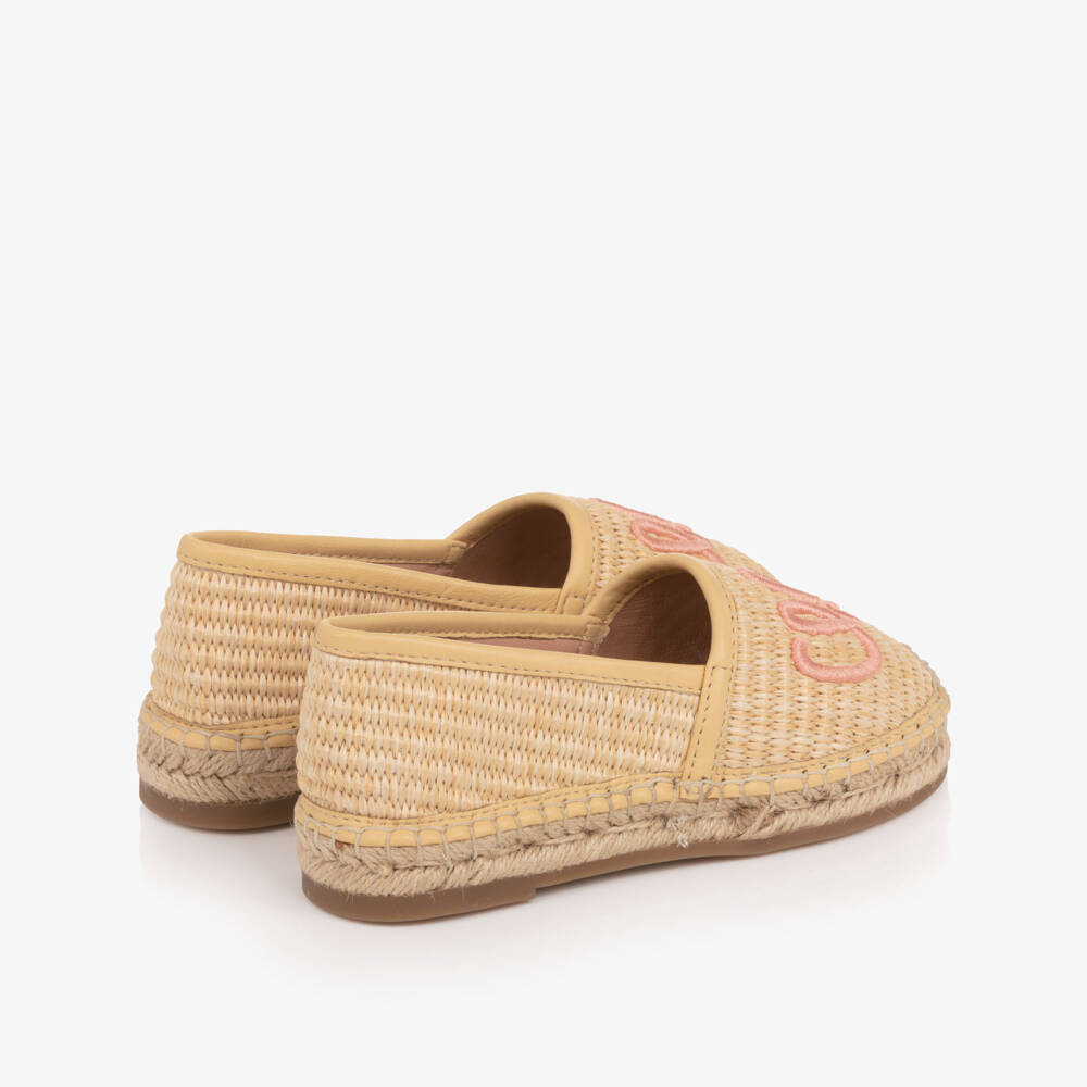 Chloé-Girls Beige Raffia Chloé Espadrilles | Childrensalon