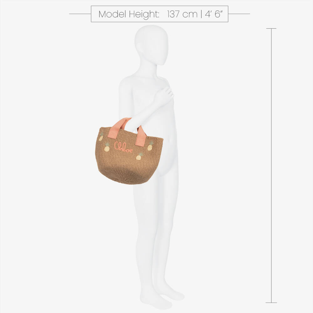 Chloé-Girls Beige Raffia Pineapple Tote Bag (20cm) | Childrensalon