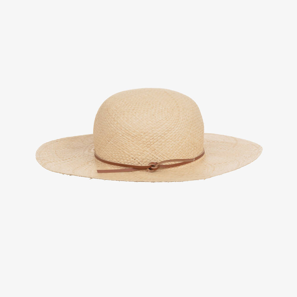 Chloé-Girls Beige Straw Hat with Embroidered Logo | Childrensalon