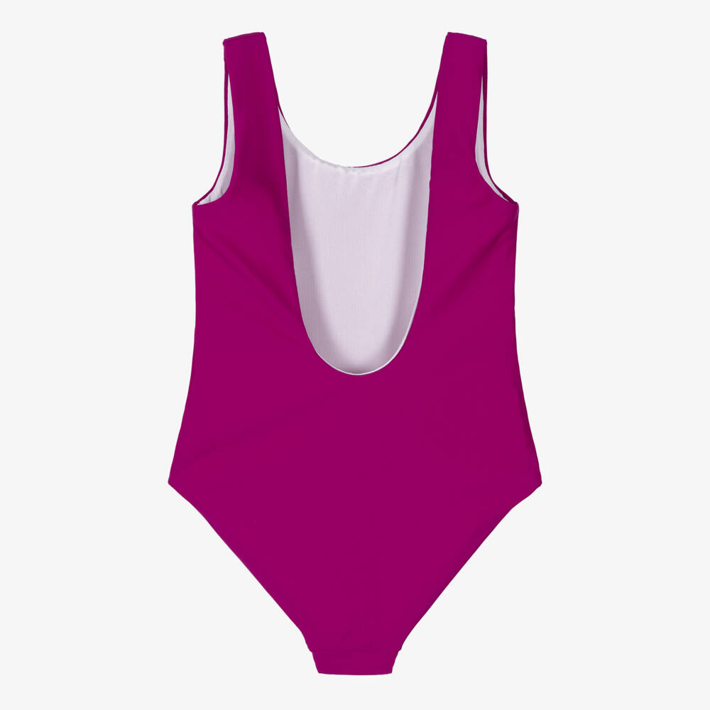 Chloé-Girls Berry Pink Logo Branded Swimsuit | Childrensalon