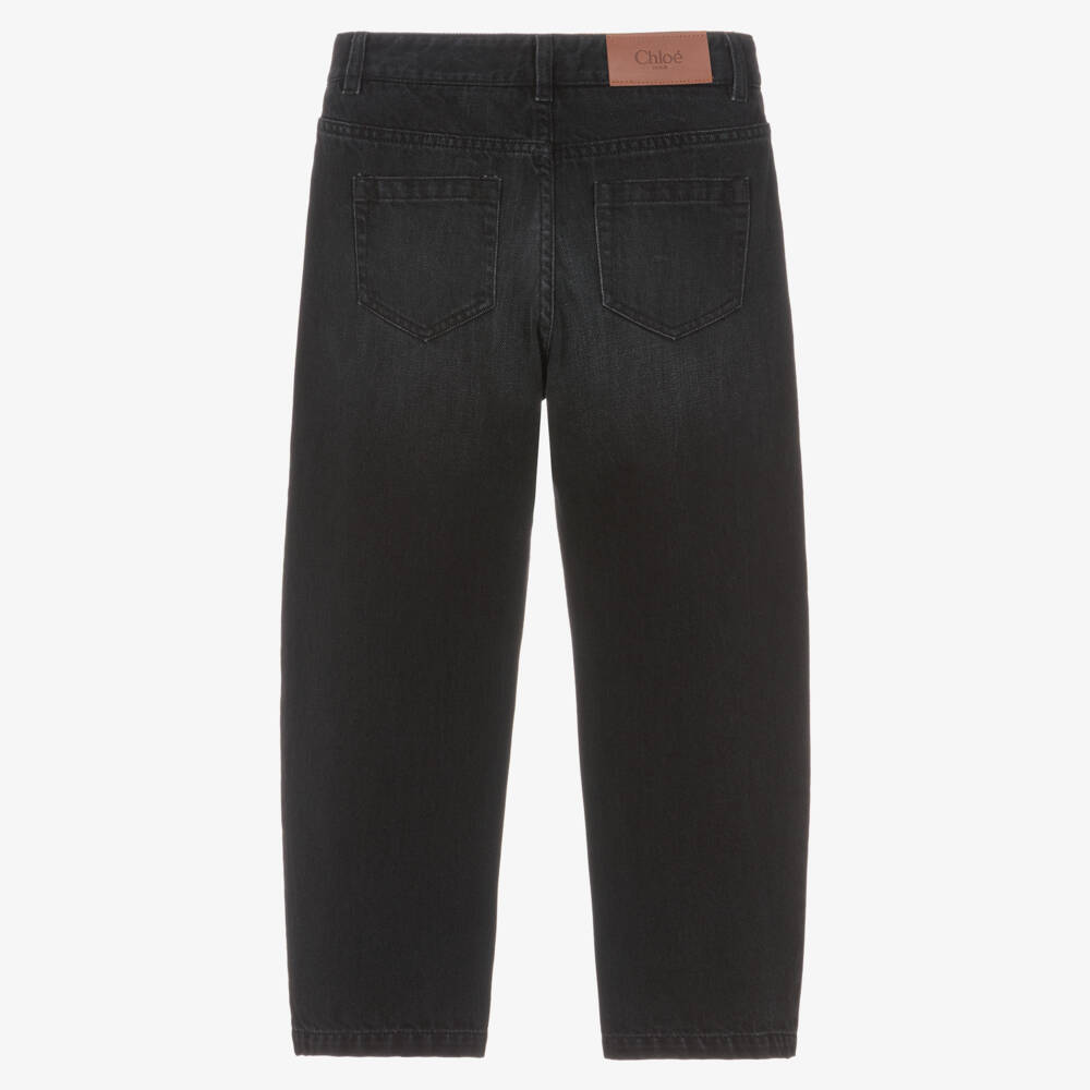 Chloé-Girls Black Denim Barrel Jeans | Childrensalon