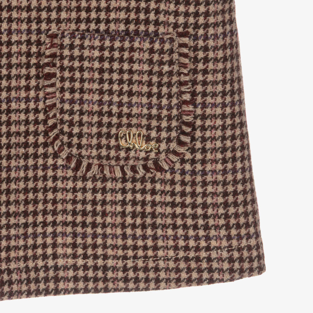 Chloé-Girls Blue & Brown Check Pinafore Dress Set | Childrensalon