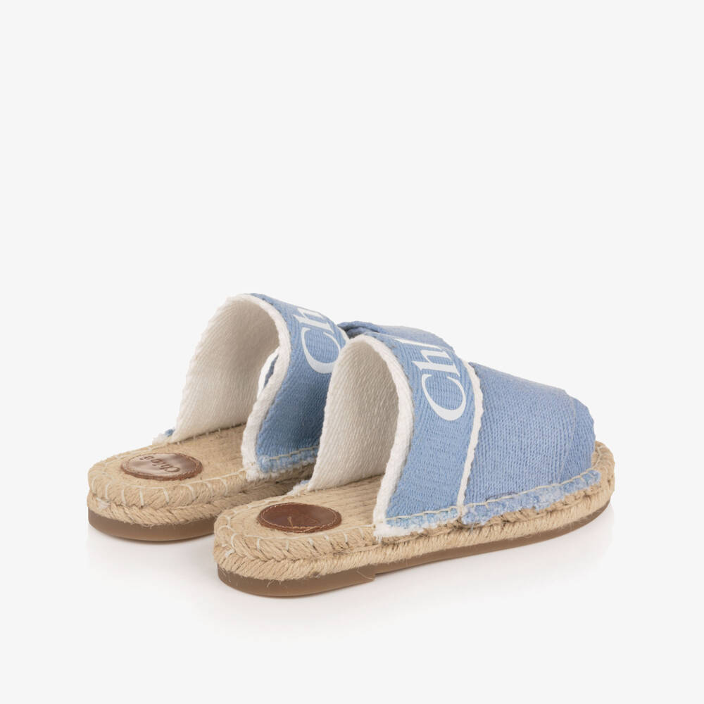 Chloé-Girls Blue Canvas Sliders with Logo Print | Childrensalon