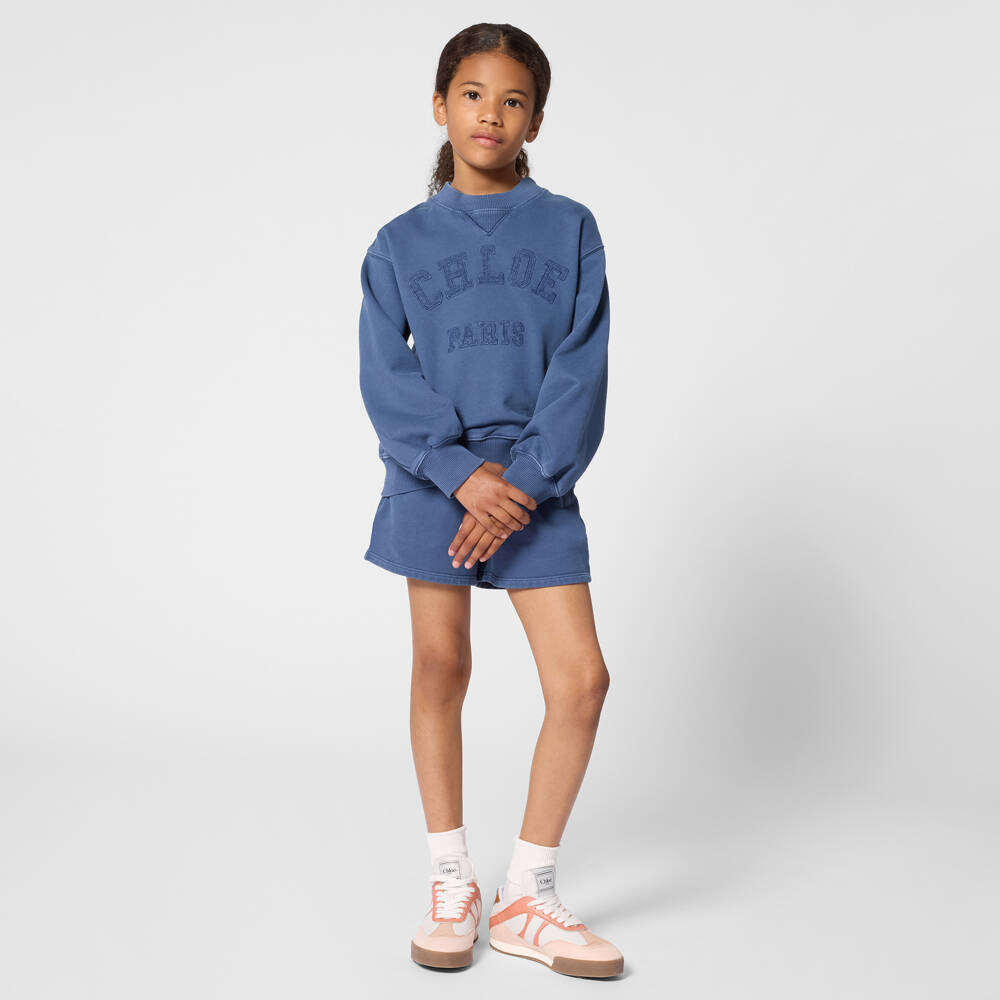 Chloé-Girls Blue Cotton Jersey Appliqué Logo Sweatshirt | Childrensalon