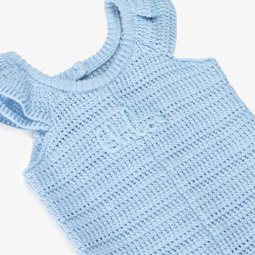 Chloé-Girls Blue Cotton Knit Playsuit with Embroidered Logo | Childrensalon