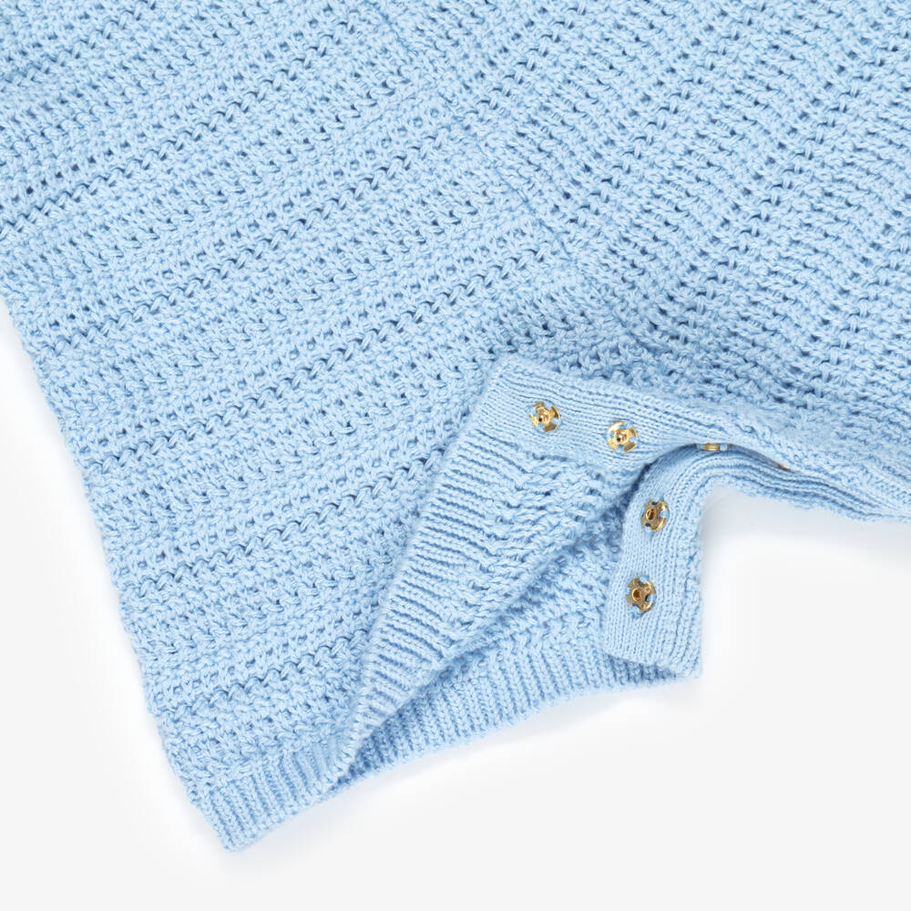 Chloé-Girls Blue Cotton Knit Playsuit with Embroidered Logo | Childrensalon